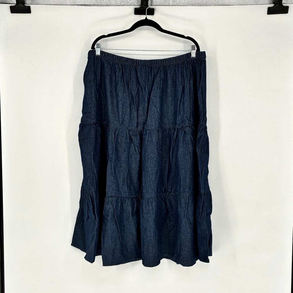 NWOT Dark Blue Denim Long Tiered Skirt - Plus Size 3X (Country - Western) - Picture 2 of 6